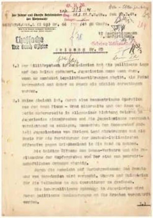 Hitlerova direktiva napada na Jugoslaviju - Srbija kupila zloglasnu direktivu kojom je Hitler naredio napad na Jugoslaviju
